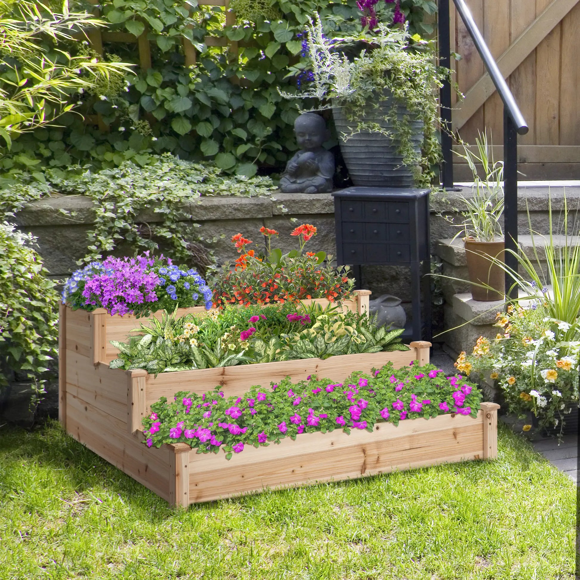 49x49x22 Inch 3-Tier Raised Garden Bed, Wooden Planter Kit, Natural Wooden Planter Boxes at Gallery Canada