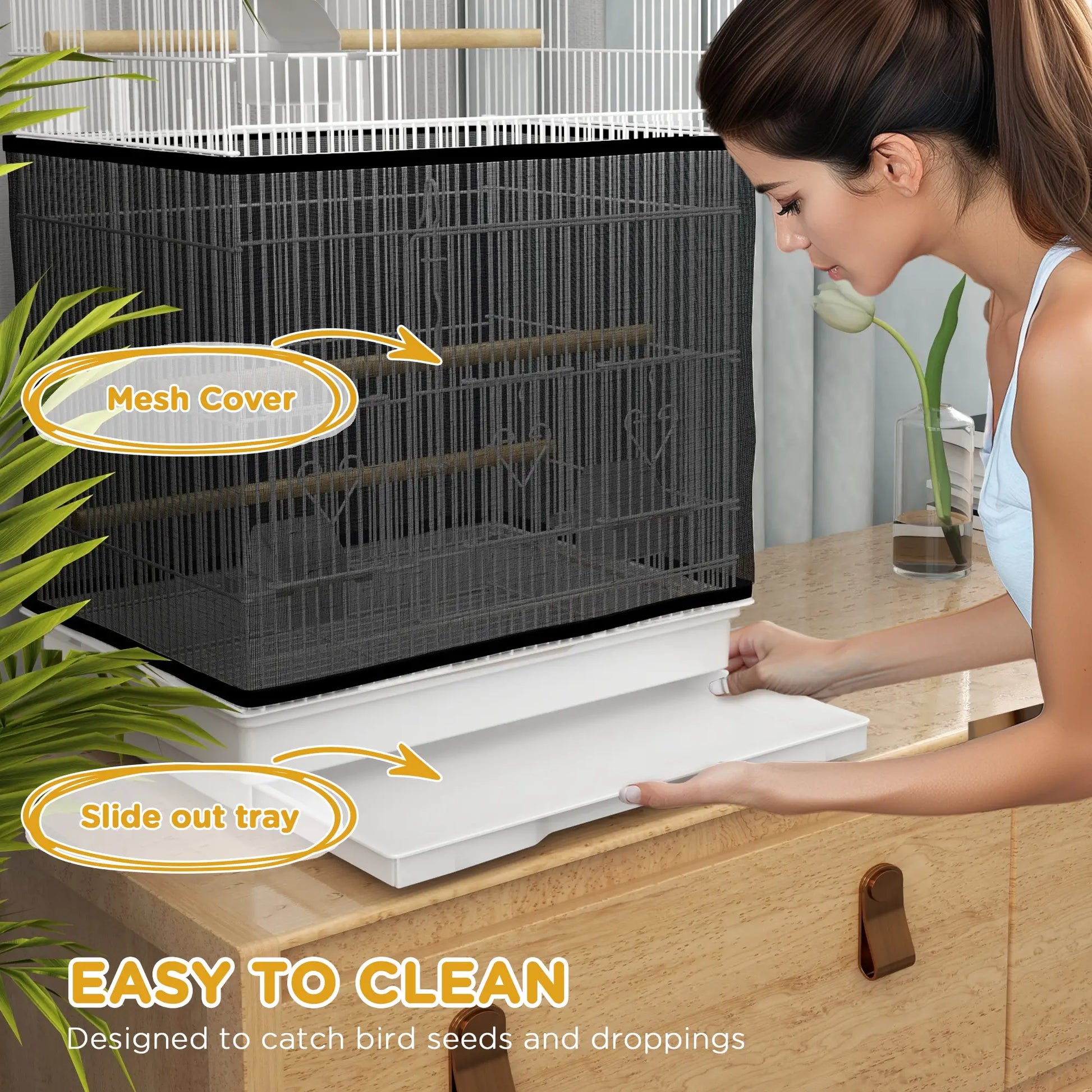 36" Bird Cage with Accessories, Handle, Mesh Cover, Tray, White Bird Cages at Gallery Canada