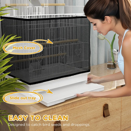 36" Bird Cage with Accessories, Handle, Mesh Cover, Tray, White Bird Cages at Gallery Canada