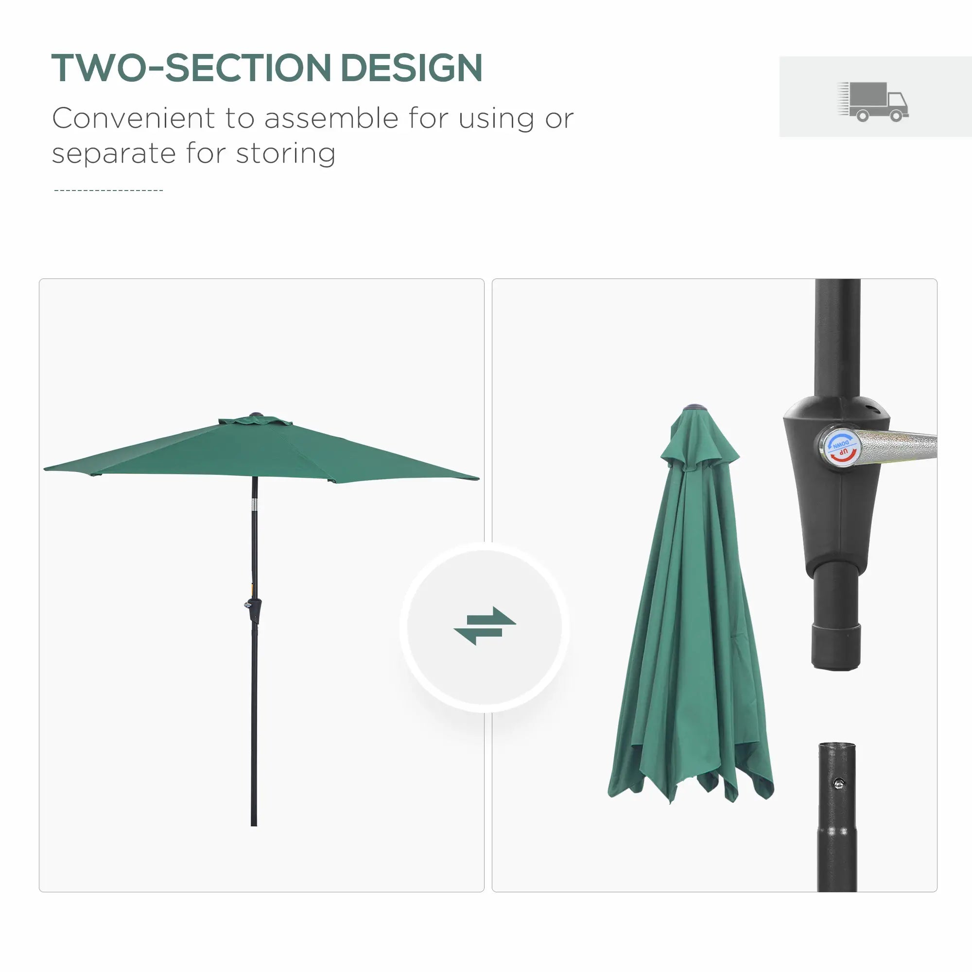 8.5FT Round Garden Parasol, 6 Ribs, Tilt Canopy, Crank Handle, Green Sun Umbrellas at Gallery Canada