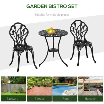 3PCs Patio Bistro Set, Outdoor Cast Aluminum Table and Chairs, Black Bistro Sets at Gallery Canada