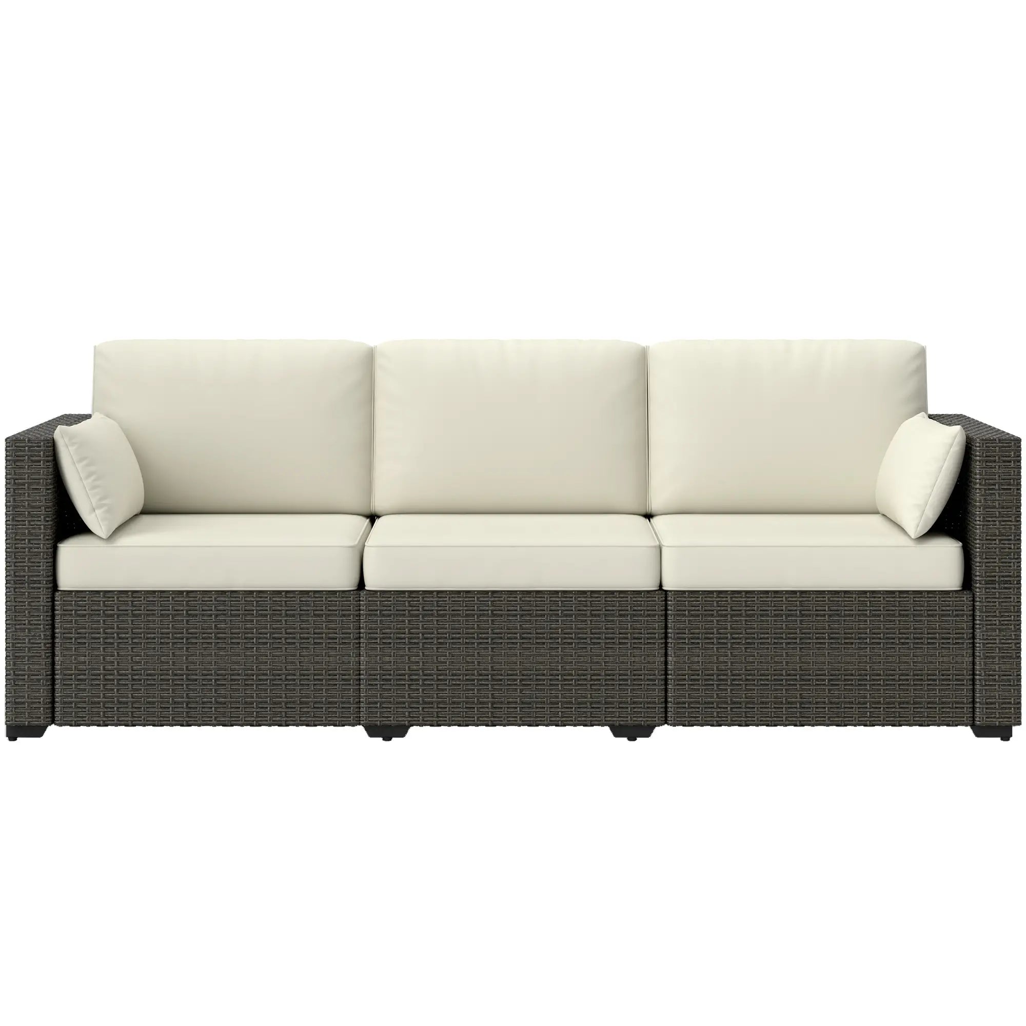 3-Seater Outdoor Sofa, PE Rattan Patio Couch, Cream White Patio Furniture Sets Cream White, Brown at Gallery Canada