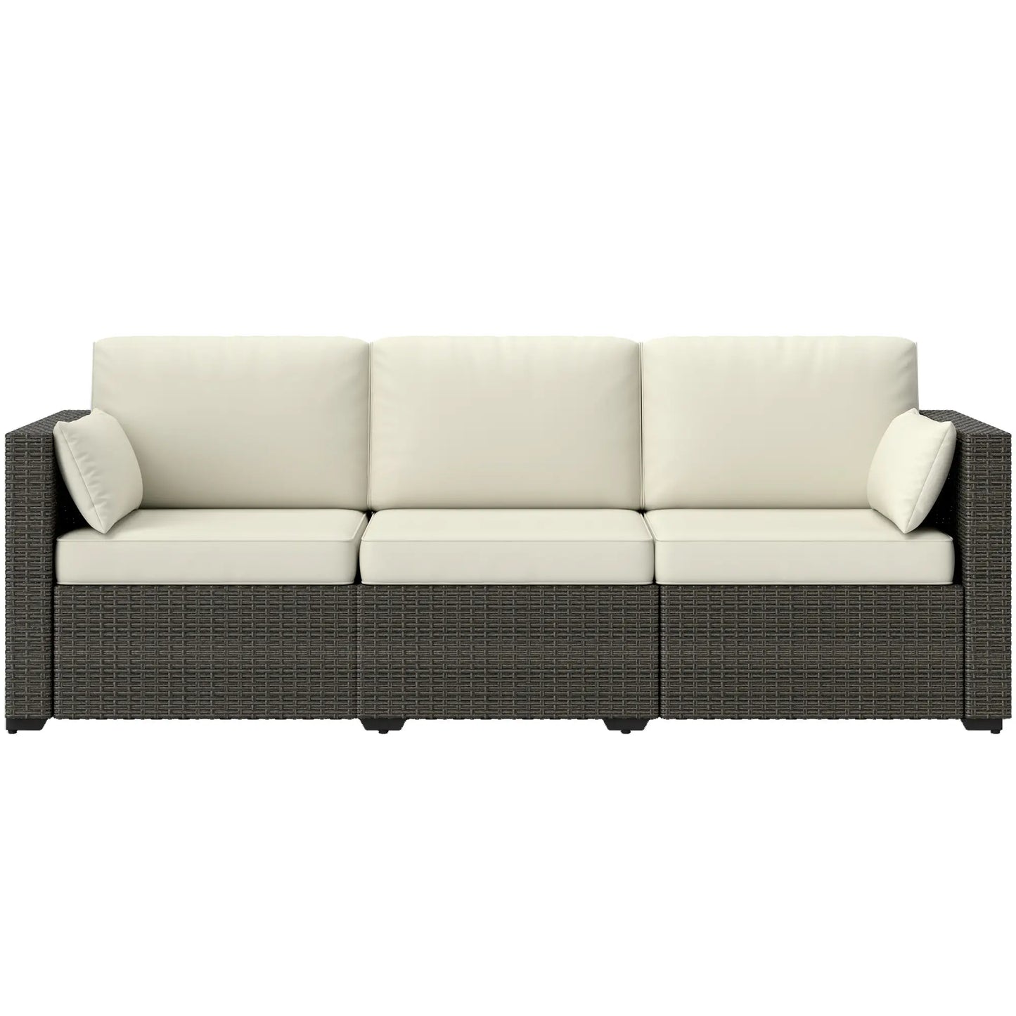 3-Seater Outdoor Sofa, PE Rattan Patio Couch, Cream White Patio Furniture Sets Cream White, Brown at Gallery Canada