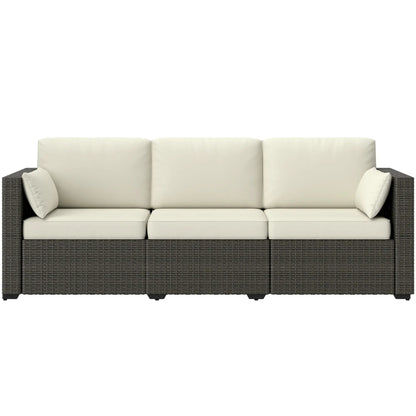 3-Seater Outdoor Sofa, PE Rattan Patio Couch, Cream White Patio Furniture Sets Cream White, Brown at Gallery Canada