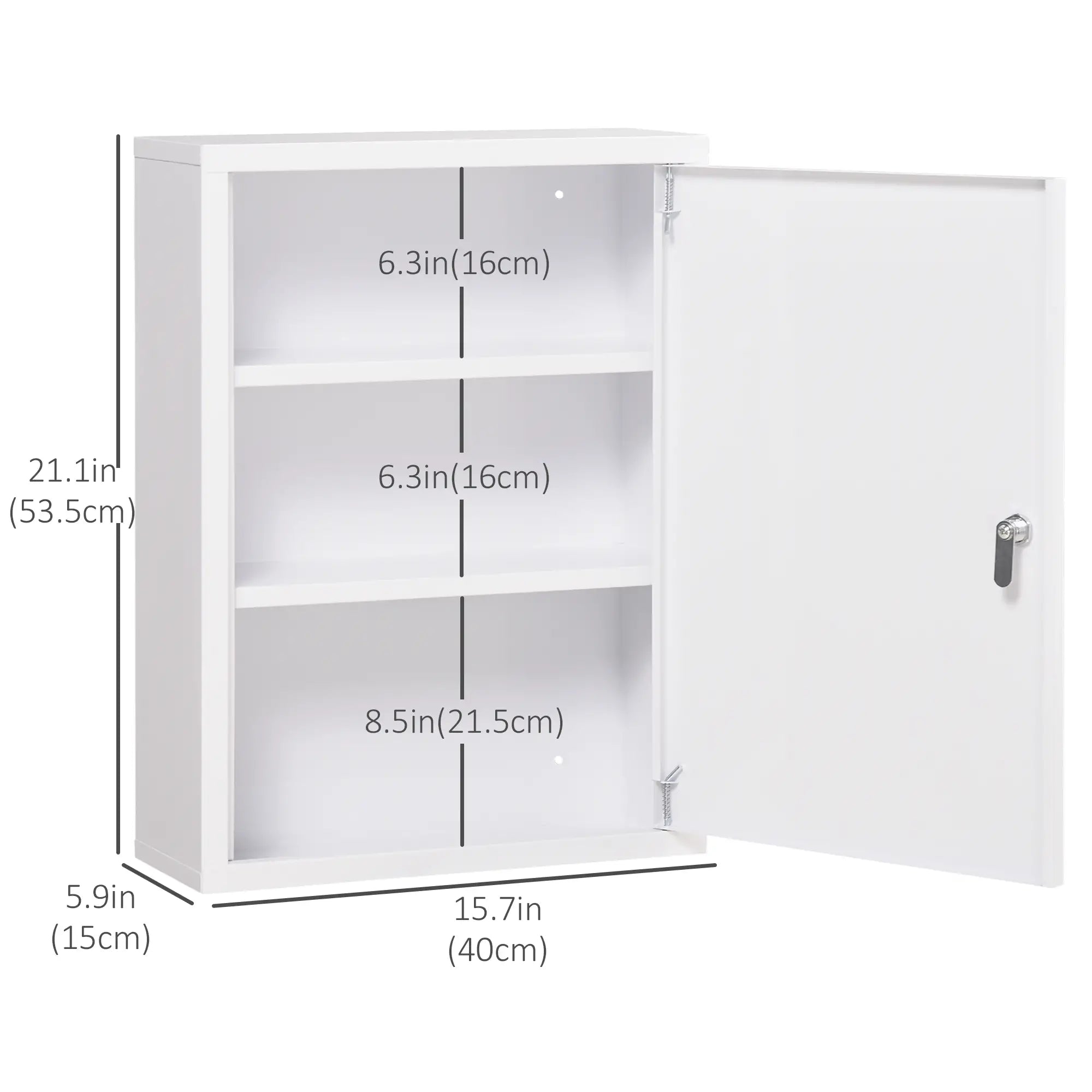Lockable Medicine Cabinet, 3 Tier Steel Wall Box, 2 Keys, Shelves, White Mirror Medicine Cabinets at Gallery Canada