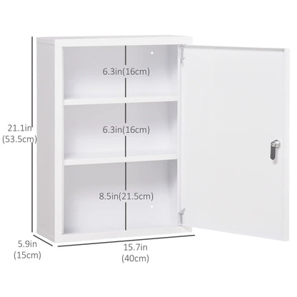 Lockable Medicine Cabinet, 3 Tier Steel Wall Box, 2 Keys, Shelves, White Mirror Medicine Cabinets at Gallery Canada