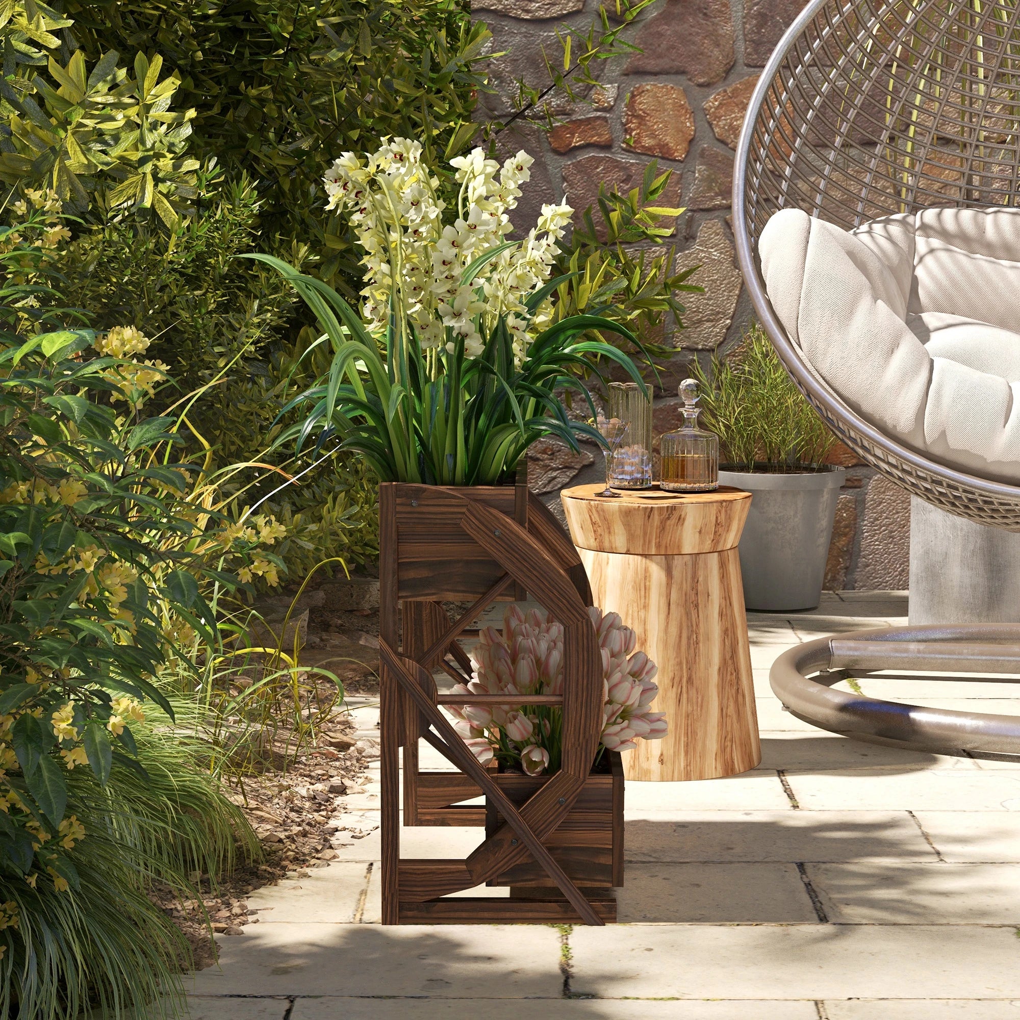 Wooden Wagon Planter Box, 2-Tier Raised Garden Bed, Vegetables Flowers Herbs Wooden Planter Boxes at Gallery Canada