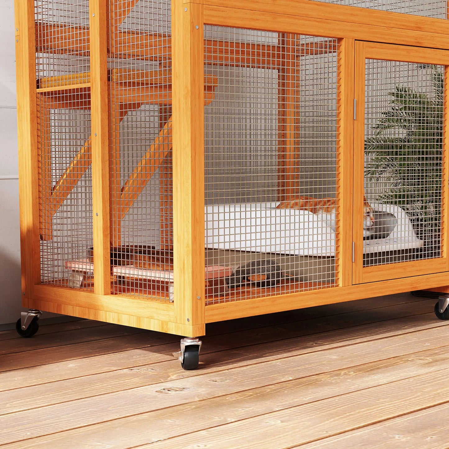 74" Wooden Outdoor Cat House, Weatherproof, Wheeled, High Weight Capacity, Orange Outdoor Cat Enclosures at Gallery Canada