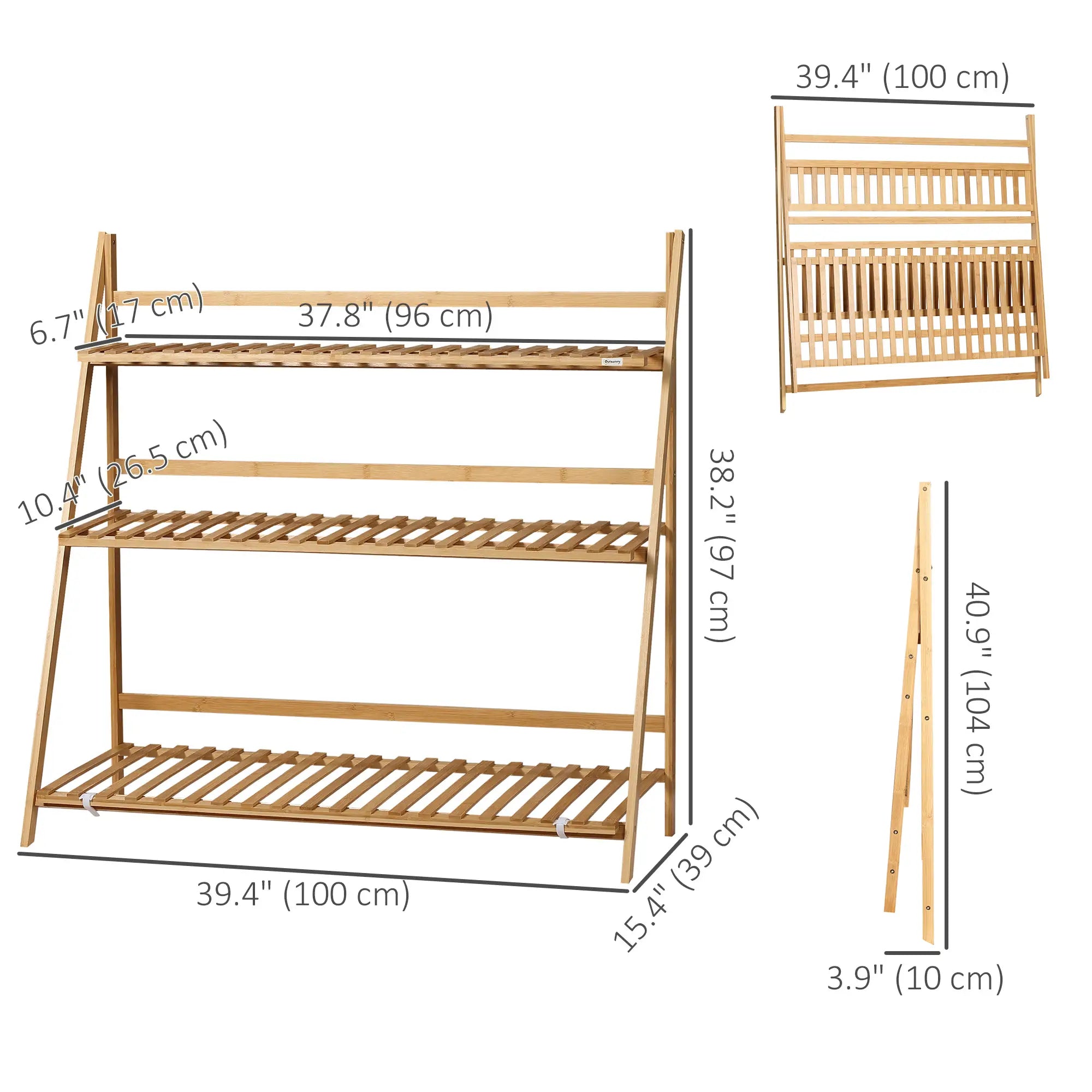 3-Tier Plant Stand, Bamboo Display Shelf, 98x37x96.5cm, Natural Plant Stands at Gallery Canada