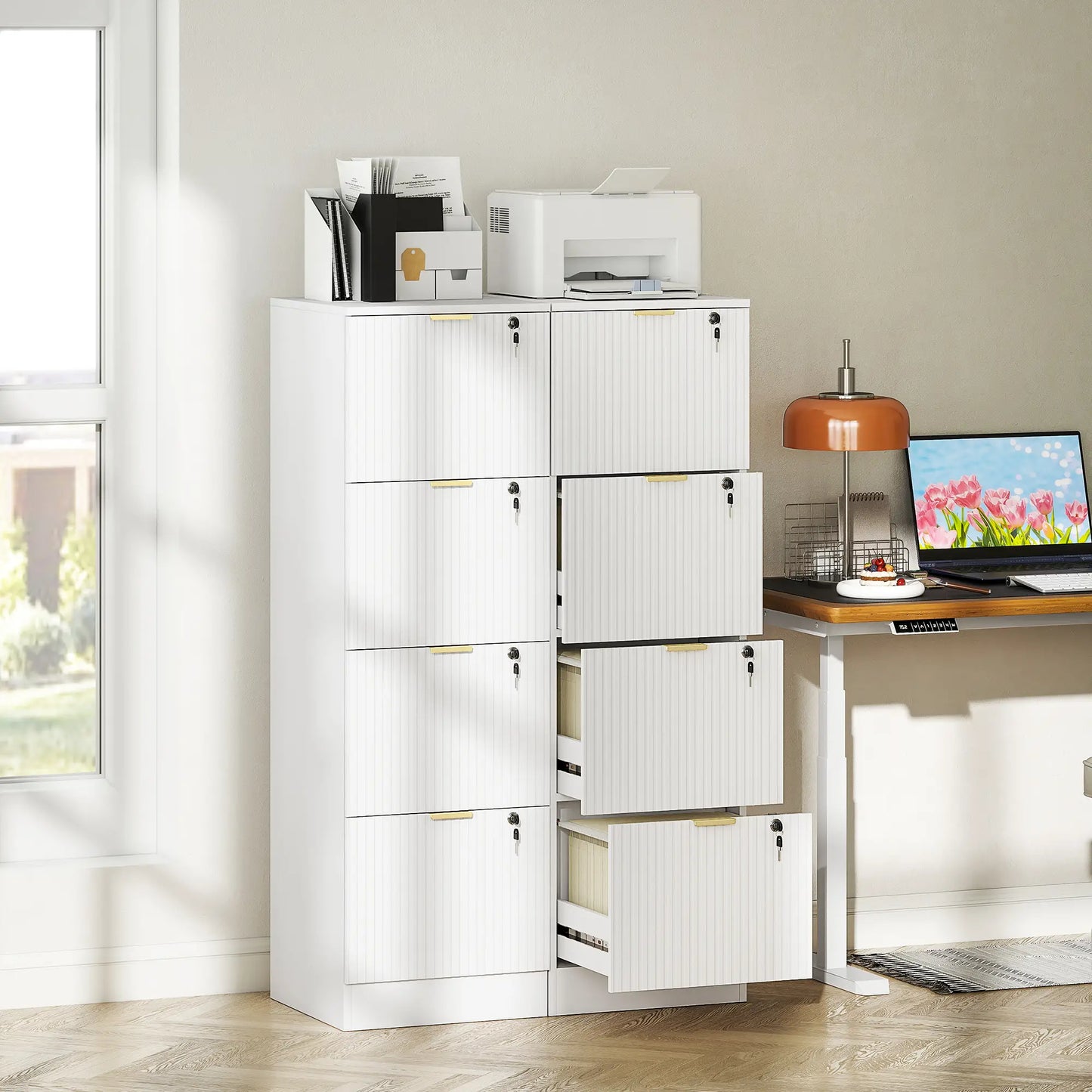 Lockable Filing Cabinet, 4 Drawers, Adjustable Hanging Rails, White Office Cabinets & Cupboards at Gallery Canada