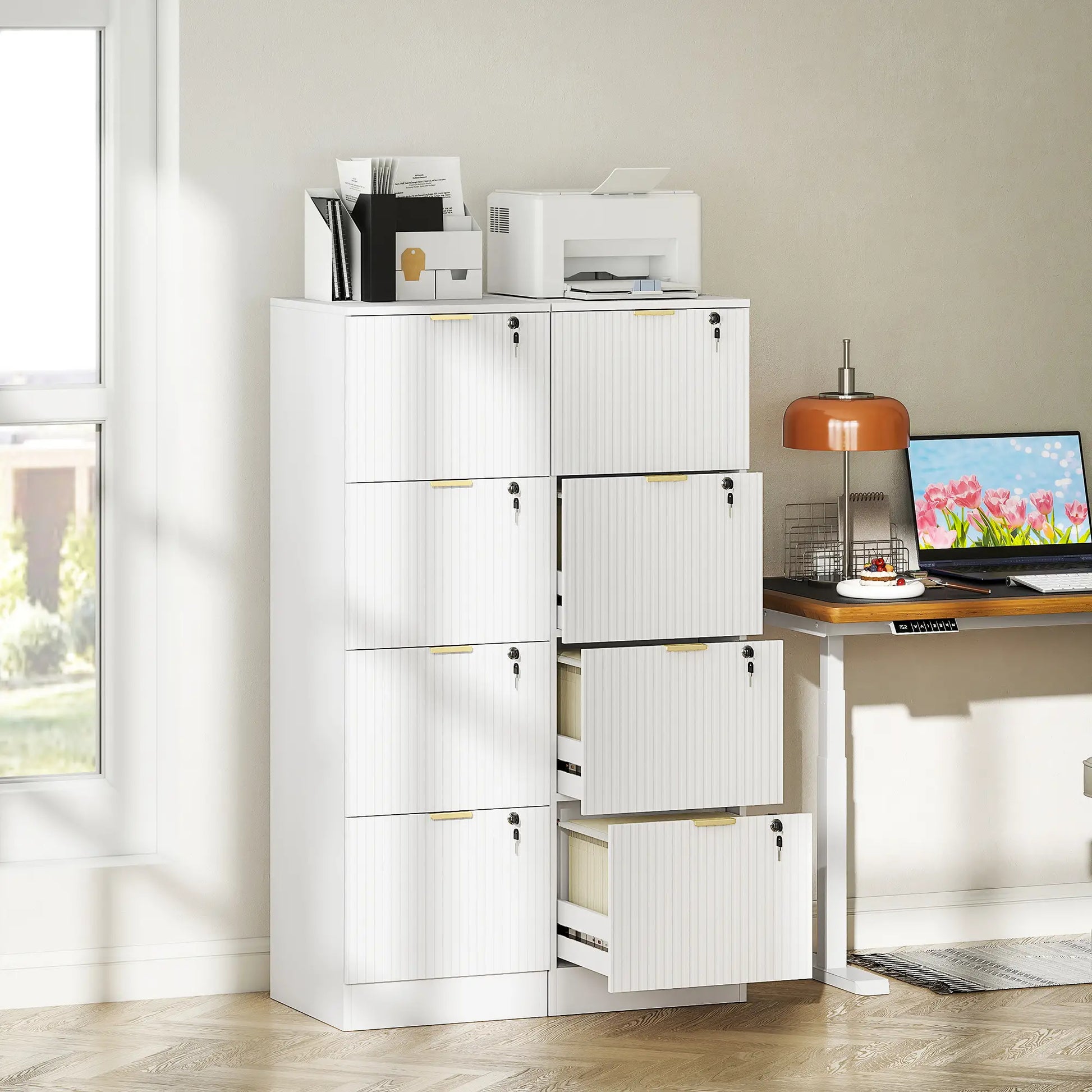 Lockable Filing Cabinet, 4 Drawers, Adjustable Hanging Rails, White Office Cabinets & Cupboards at Gallery Canada