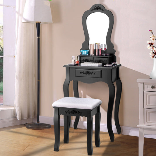 Makeup Dressing Table and Bench 3 Drawers and Cushioned Stool for Girls, Black Makeup Vanities Black at Gallery Canada