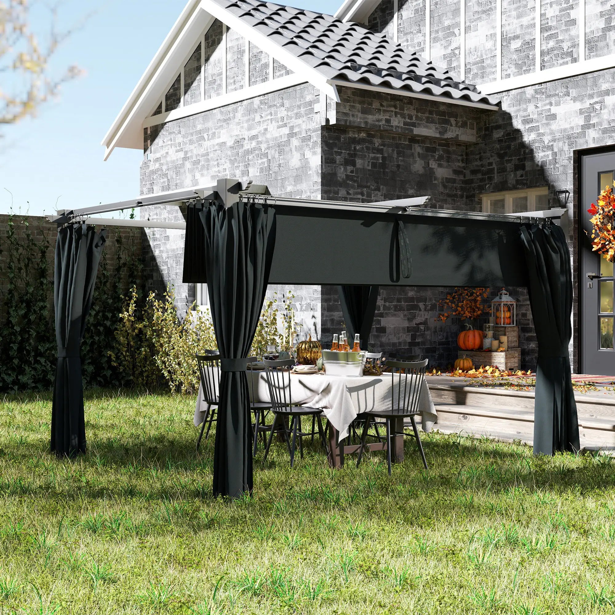 10' x 13' Pergola, Retractable Canopy, UPF30+ Sun Shade, Garden, Backyard Pergolas at Gallery Canada