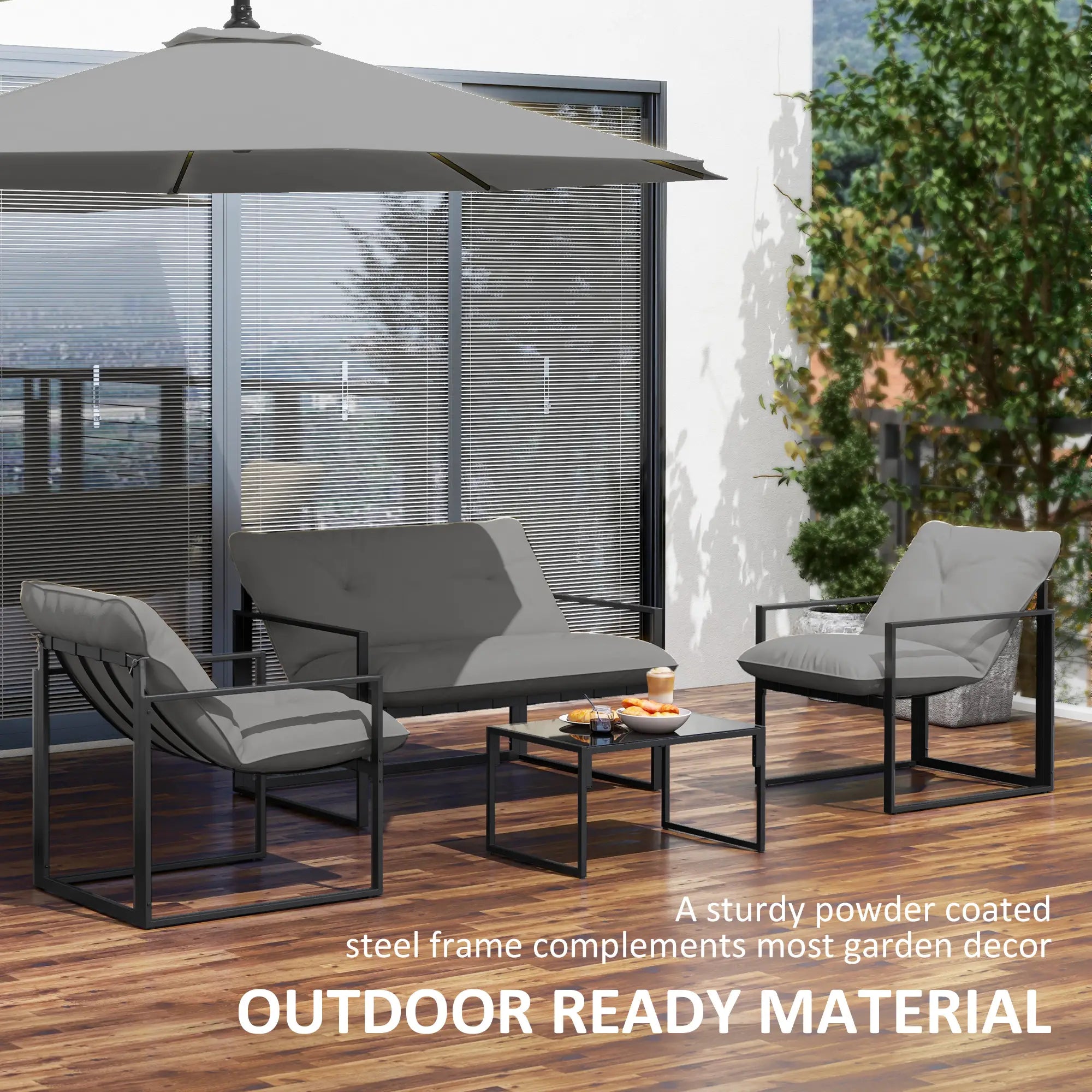 4-Piece Outdoor Furniture Set, Patio Set with Glass Table, Grey Patio Furniture Sets at Gallery Canada