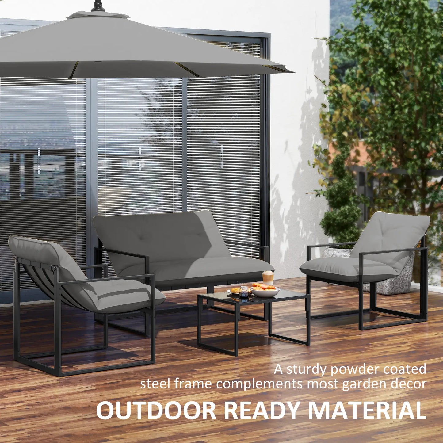 4-Piece Outdoor Furniture Set, Patio Set with Glass Table, Grey Patio Furniture Sets at Gallery Canada
