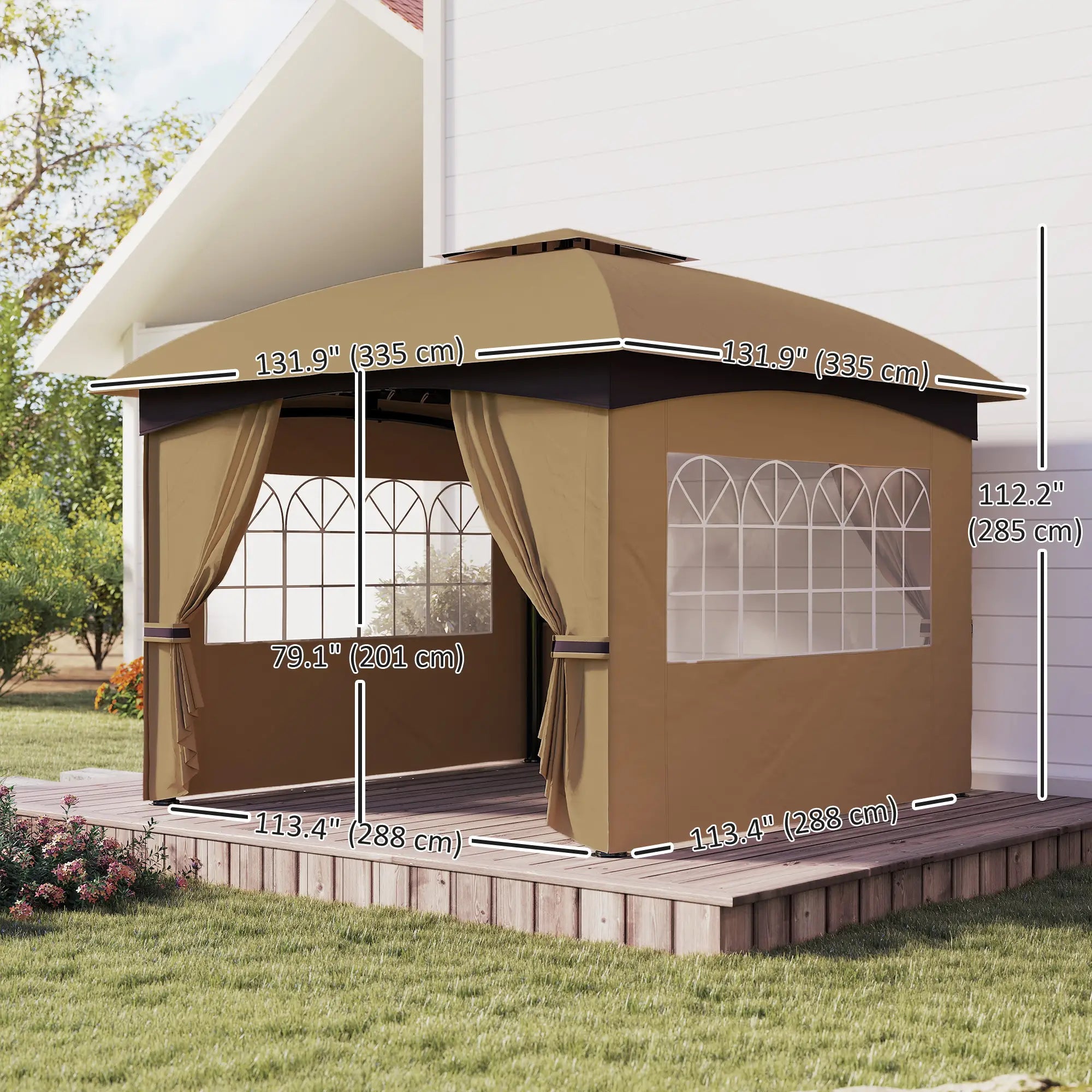 11' x 11' Outdoor Gazebo, Double Roof, Galvanised Steel Frame, Beige Gazebos at Gallery Canada