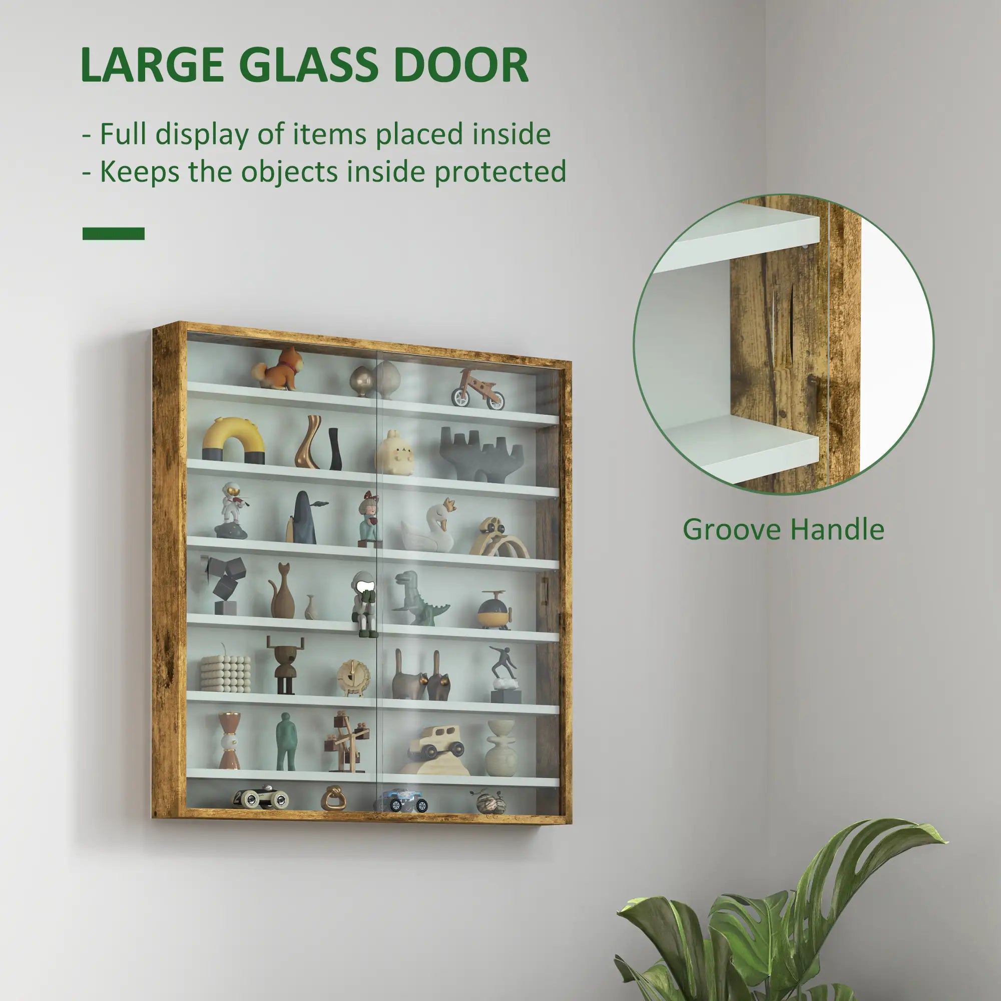 7-Tier Glass Curio Cabinet, 2 Glass Doors, 6 Adjustable Shelves, Rustic Brown Display Bookshelves at Gallery Canada
