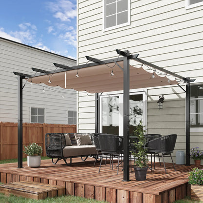 Retractable Roof Pergola, 10x10 Canopy, 9.8x9.8 Outdoor Shelter, Coffee Brown Pergolas at Gallery Canada