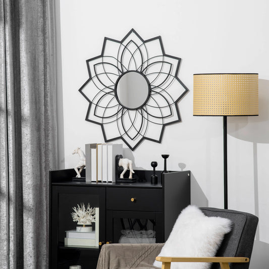 31" x 31" Flower Wall Mirror, Decorative, Living Room, Bedroom, Black Wall Mirrors Black at Gallery Canada