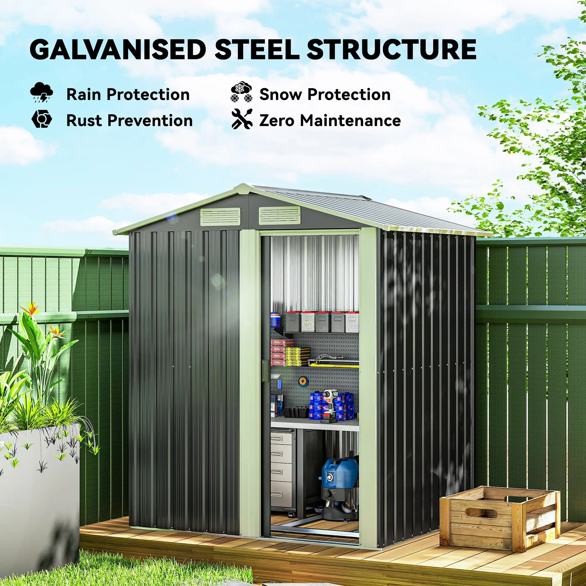 5ft x 4ft Metal Storage Shed, Sliding Door, Top Vents, Dark Grey Sheds at Gallery Canada