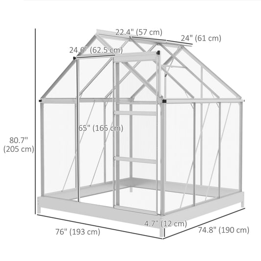 6' x 6' Walk-In Greenhouse, Polycarbonate Greenhouse with Sliding Door, Window, Aluminium Frame, Foundation, Silver at Gallery Canada