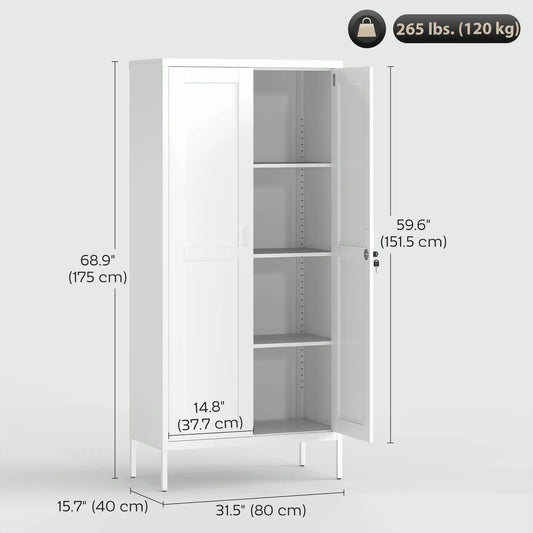 Office Storage Cabinet, Lockable, 3 Adjustable Shelves, 2 Doors, White Office Cabinets & Cupboards at Gallery Canada