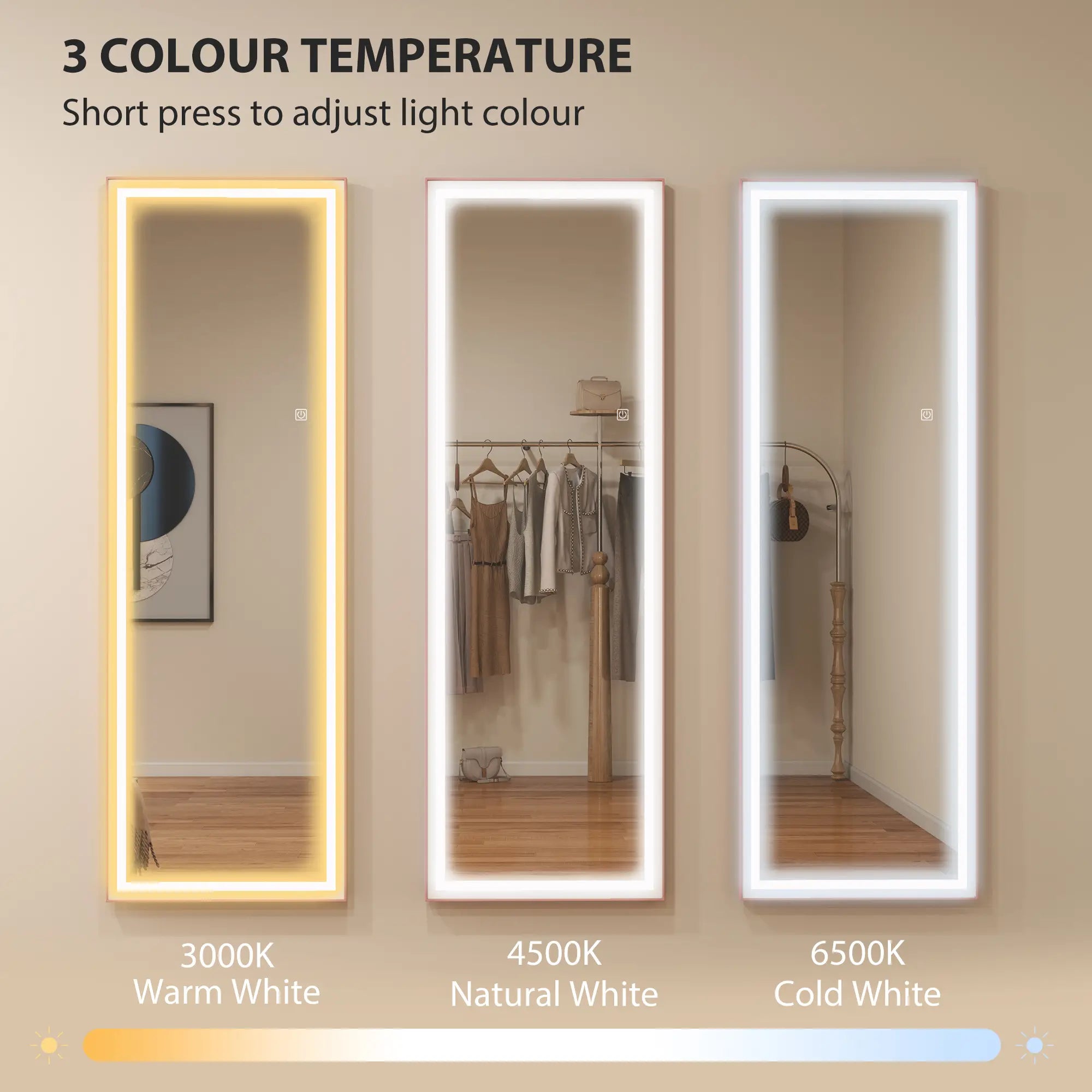 LED Mirror with Dimmable 3 Color Lights, 64