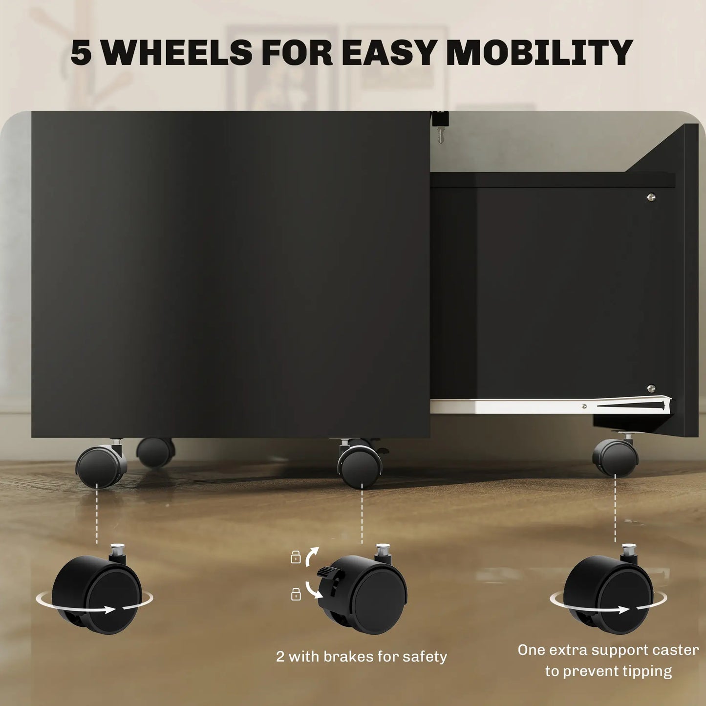 Small 2-Drawer Filing Cabinet, Lockable, on Wheels, A4 Letter Size, Black Office Cabinets & Cupboards at Gallery Canada