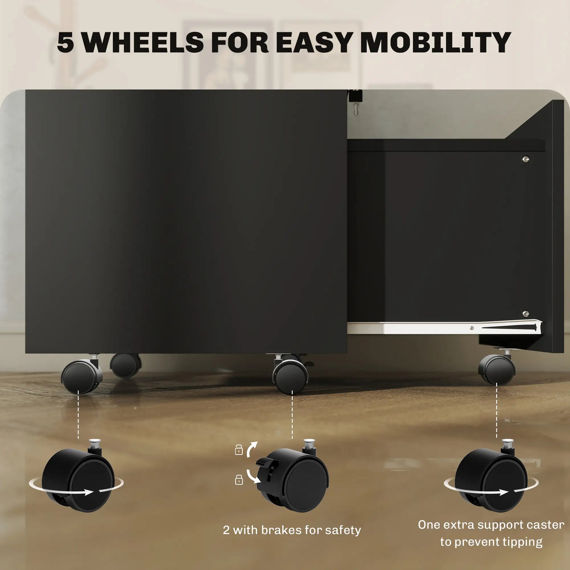 Small 2-Drawer Filing Cabinet, Lockable, on Wheels, A4 Letter Size, Black Office Cabinets & Cupboards at Gallery Canada