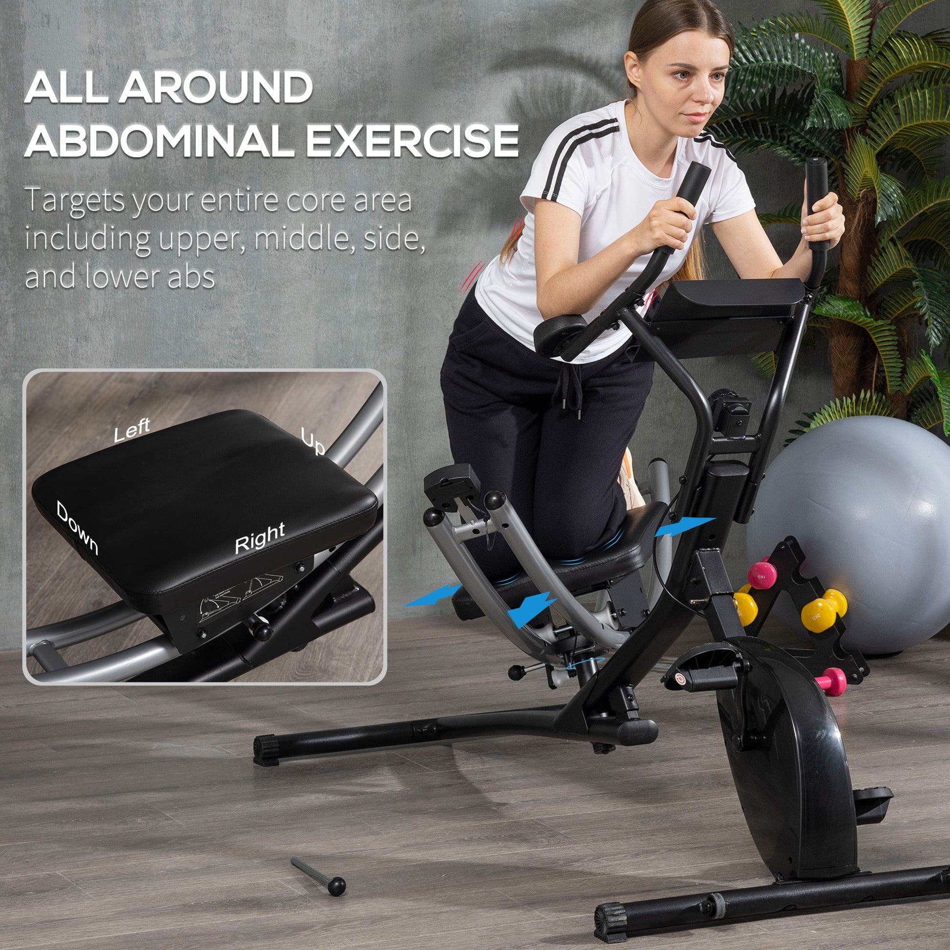Ab Machine and Exercise Bike, Multi-functional Ab Workout Equipment Side Shaper w/ Three Adjustable Heights, 8-Level Adjustable Resistance and Two Wheels for Home Gym Strength Training at Gallery Canada