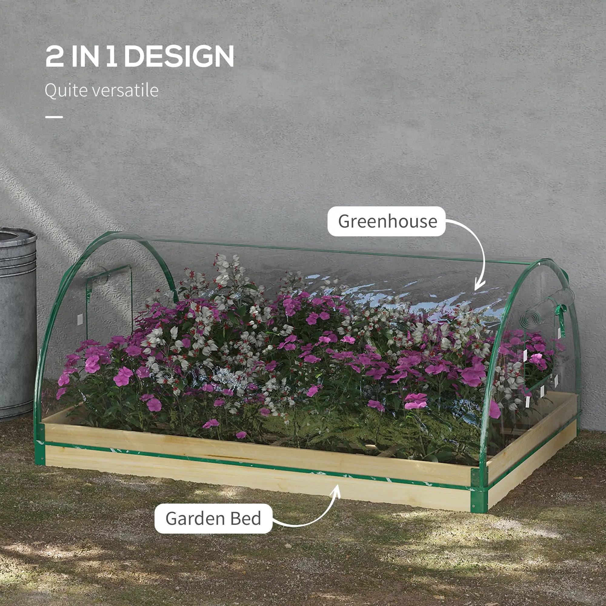 12 Pocket Raised Garden Bed, Greenhouse with Roll Up Windows, 4' x 3' x 2', Natural Wood Raised Garden Beds at Gallery Canada