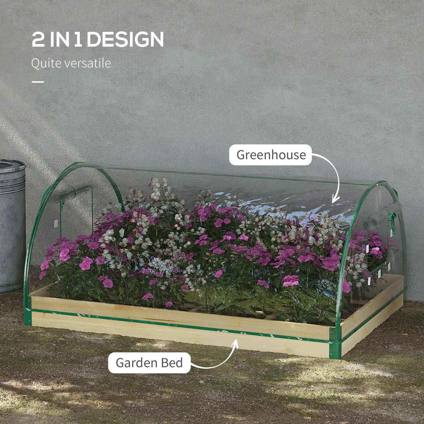 12 Pocket Raised Garden Bed, Greenhouse with Roll Up Windows, 4' x 3' x 2', Natural Wood Raised Garden Beds at Gallery Canada