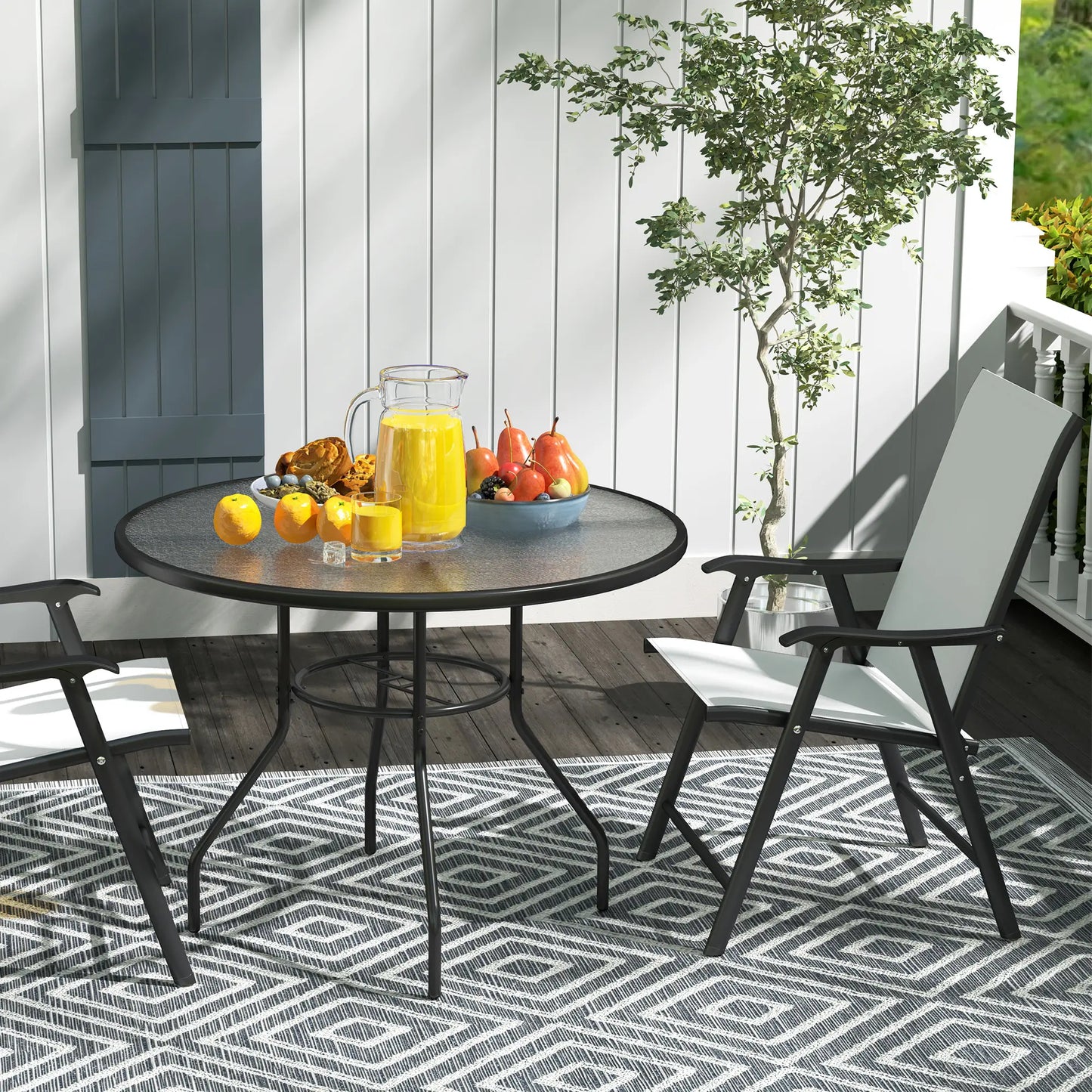 39.4" Round Outdoor Dining Table, Glass Top, Steel Frame, Garden Patio Patio Dining Tables at Gallery Canada