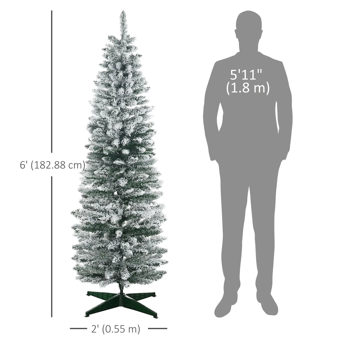 6ft Pencil Artificial Christmas Tree, Snow Flocked Branches, Green Artificial Christmas Trees at Gallery Canada