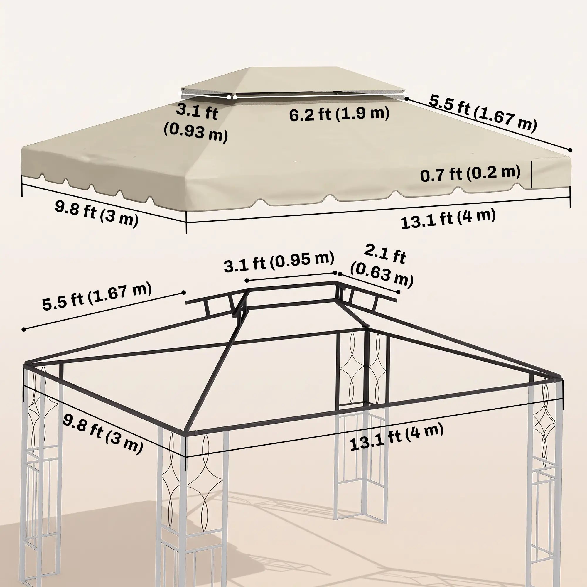 13' x 10' Gazebo Replacement Canopy, Double Vented Roof, Beige Gazebo Canopy Replacement at Gallery Canada