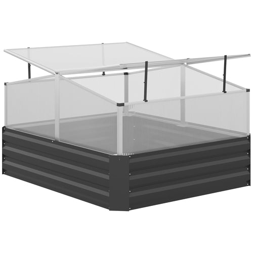 Steel Planters for Outdoor Plants with Greenhouse Galvanized Raised Garden Bed for Flowers, Herbs and Vegetables, Grey