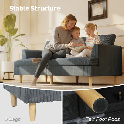 3 Seater Sofa, 74" Corduroy Couch, Solid Wood Legs, Dark Grey 3-Seater Sofas at Gallery Canada