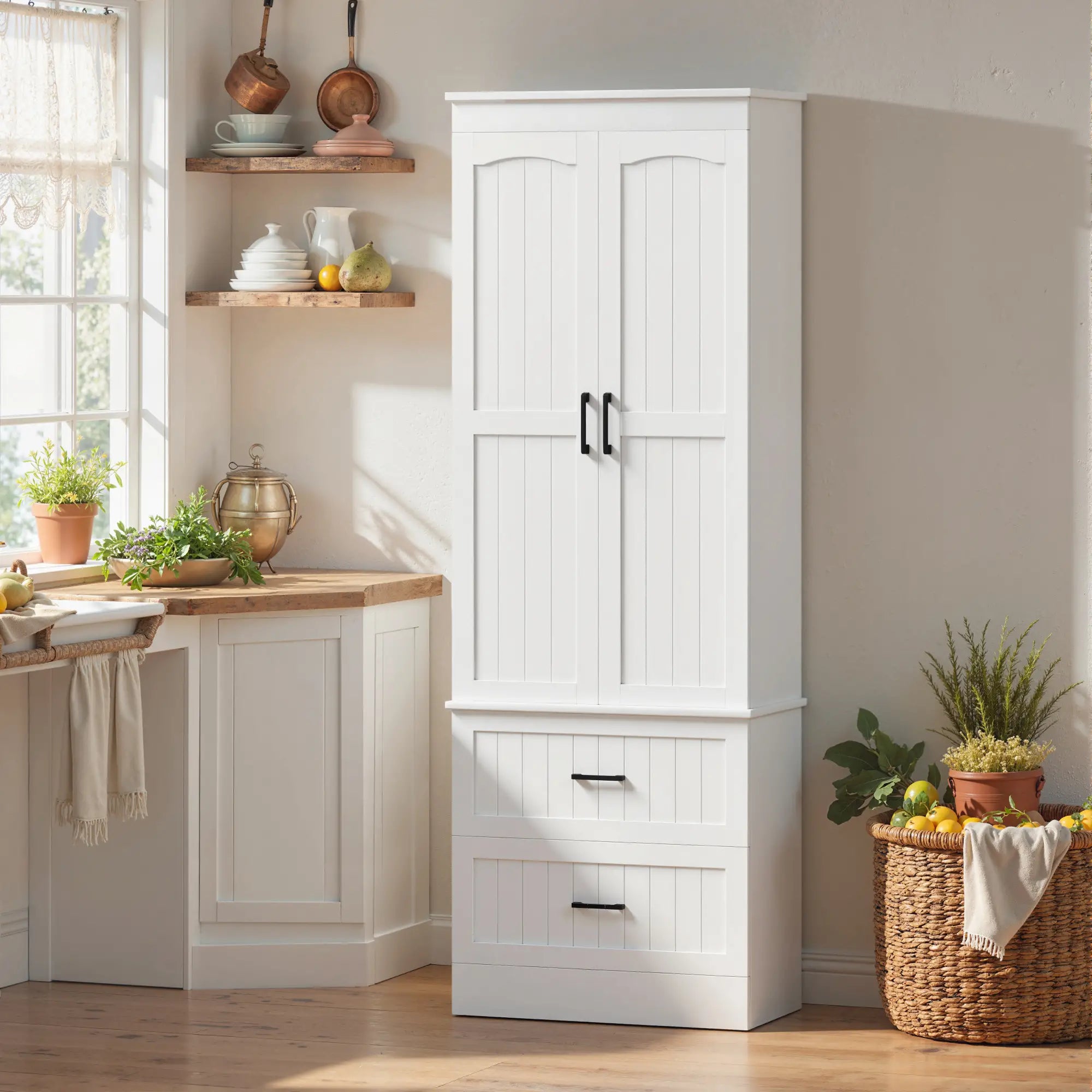 Tall Pantry Cabinet, 67 Inch, Adjustable Shelves, 2 Drawers, White Kitchen Pantry Cabinets at Gallery Canada