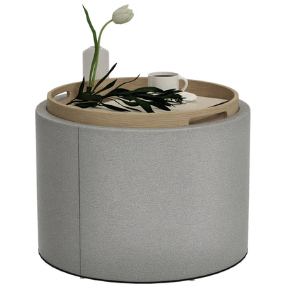 Round Coffee Table, Hidden Storage, Tray Top, Upholstered Footrest, Linen Coffee Tables at Gallery Canada