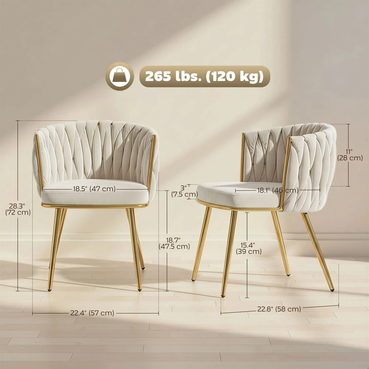 Modern Dining Chairs Set Of 2, Velvet Upholstered With Metal Legs, Cream White Dining Table Sets at Gallery Canada