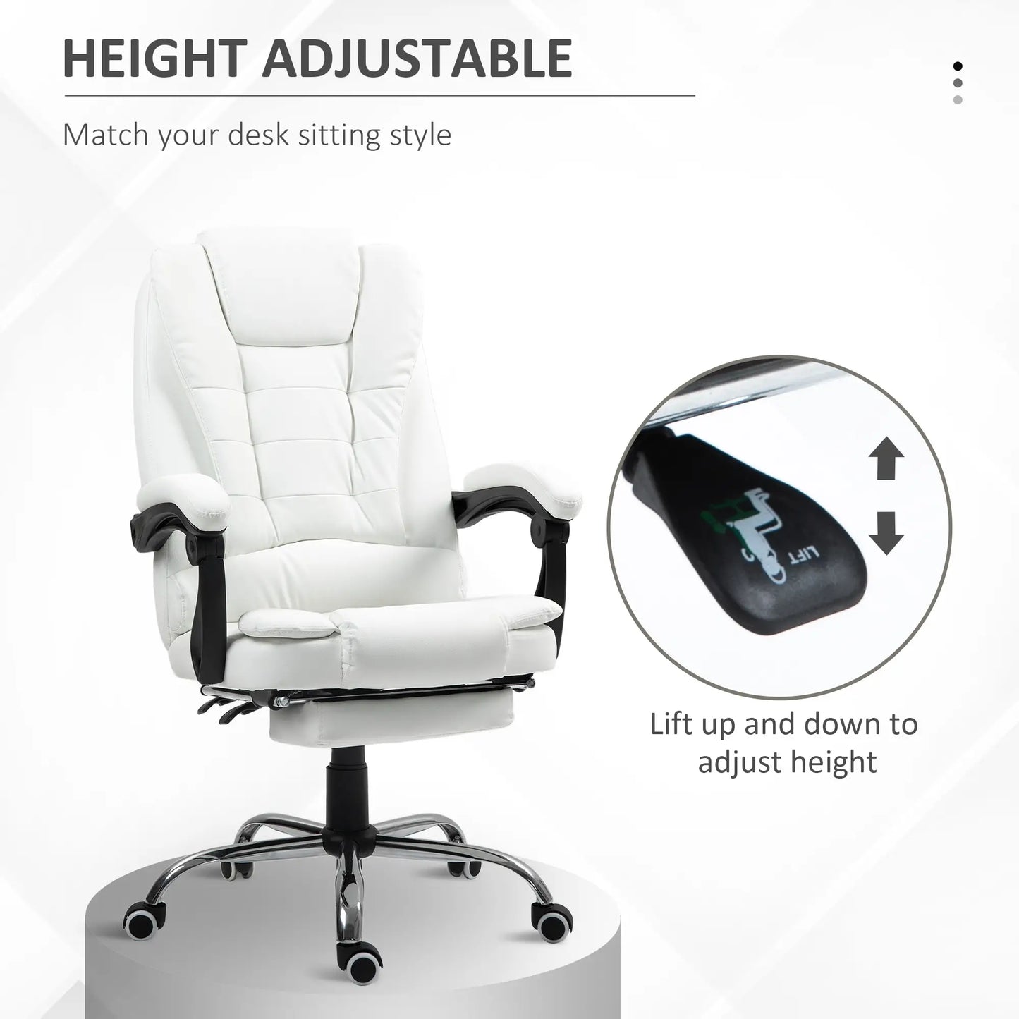 High Back Office Chair, PU Leather, Retractable Footrest, Padded Armrest, White Executive & Manager Chairs at Gallery Canada