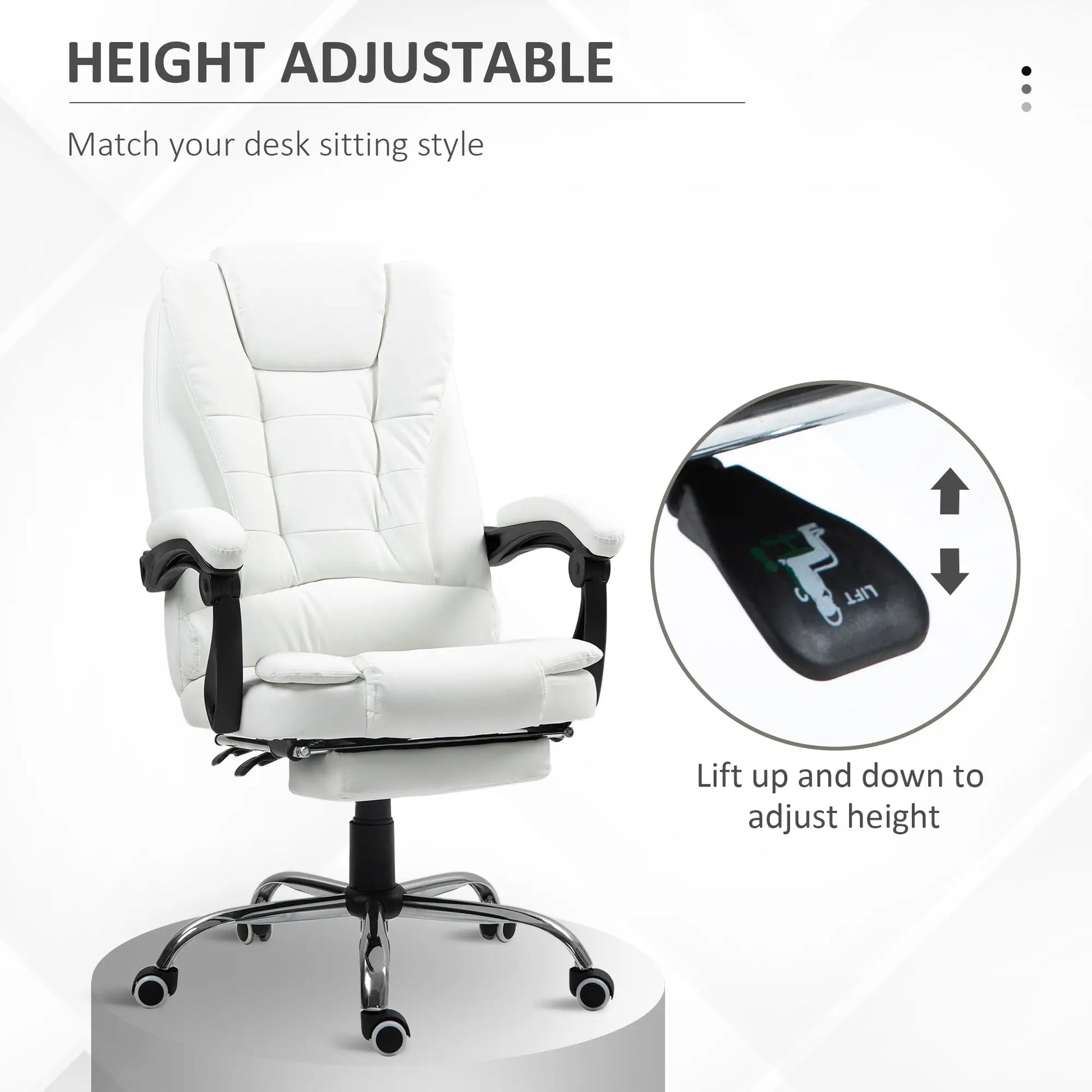 High Back Office Chair, PU Leather, Retractable Footrest, Padded Armrest, White Executive & Manager Chairs at Gallery Canada