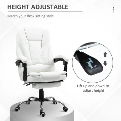 High Back Office Chair, PU Leather, Retractable Footrest, Padded Armrest, White Executive & Manager Chairs at Gallery Canada
