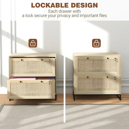 2-Drawer Filing Cabinet with Lock, Rattan, Adjustable Hanging Bar, Natural Office Cabinets & Cupboards at Gallery Canada