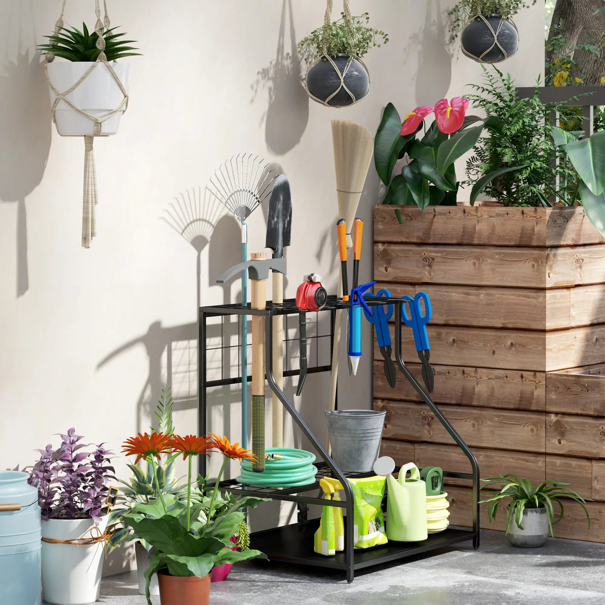 3-Tier Yard Tool Rack, Garden Organizer with Hooks, Orange Garden Accessories at Gallery Canada