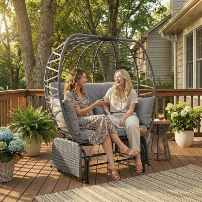 Double Outdoor Glider Egg Chair, With Cushions And Pillows, Dark Grey Outdoor Rocking Chairs at Gallery Canada