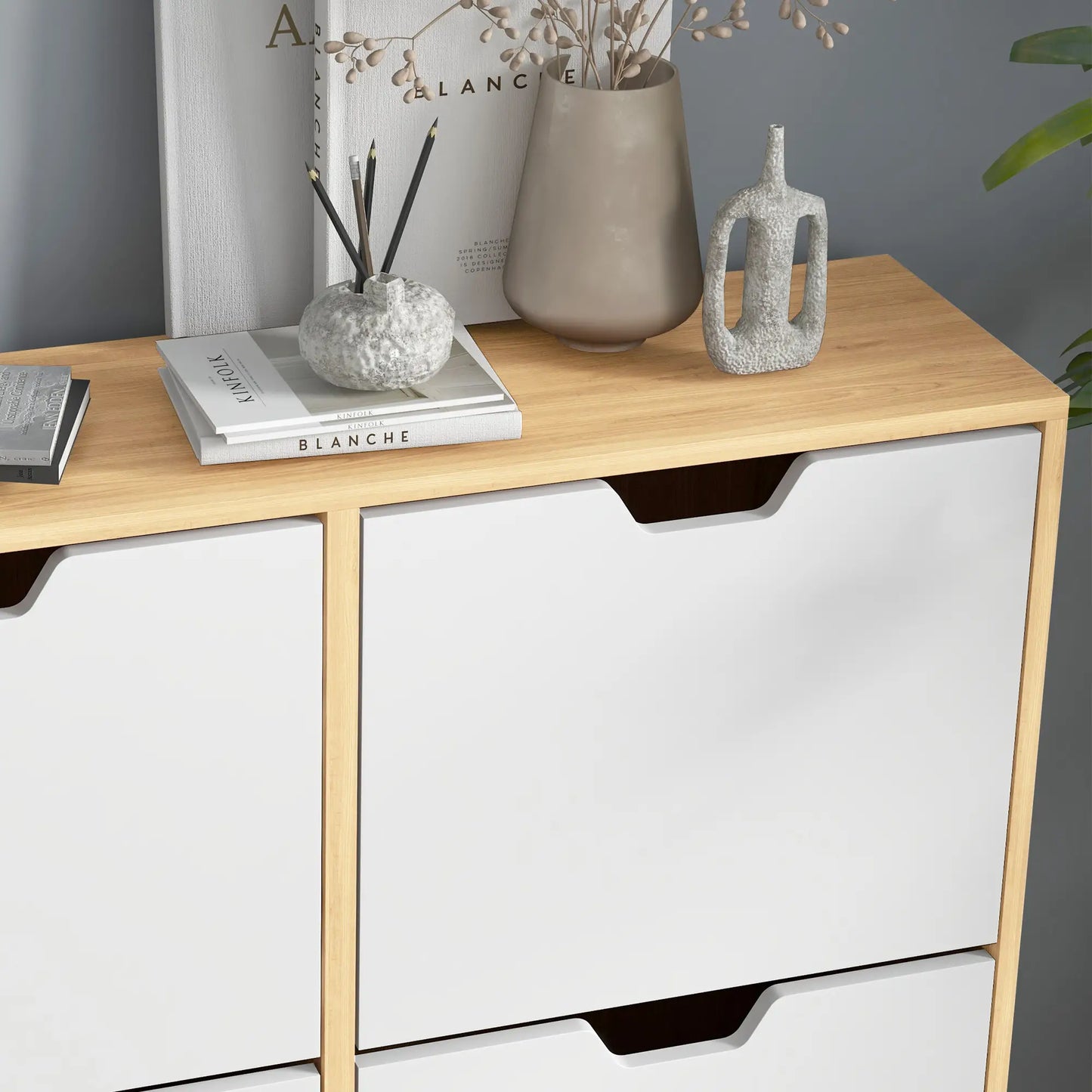 Shoe Storage Cabinet, 4 Flip Drawers, Adjustable Shelf, Holds 8-16 Pairs, Natural Shoe Storage Cabinets & Racks at Gallery Canada