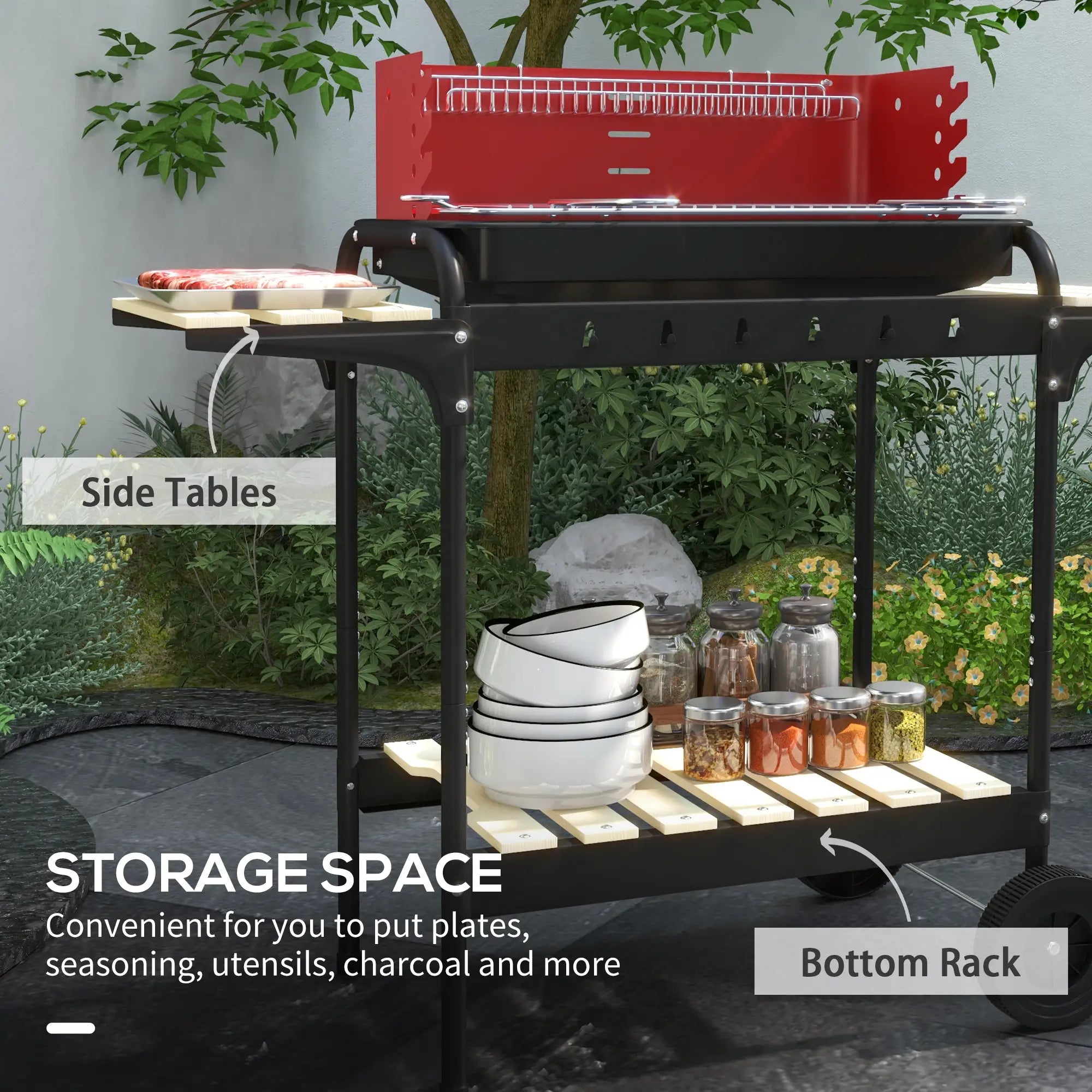 Charcoal Barbecue Grill, Adjustable Height, Portable BBQ Trolley, Red Charcoal BBQ Grils at Gallery Canada