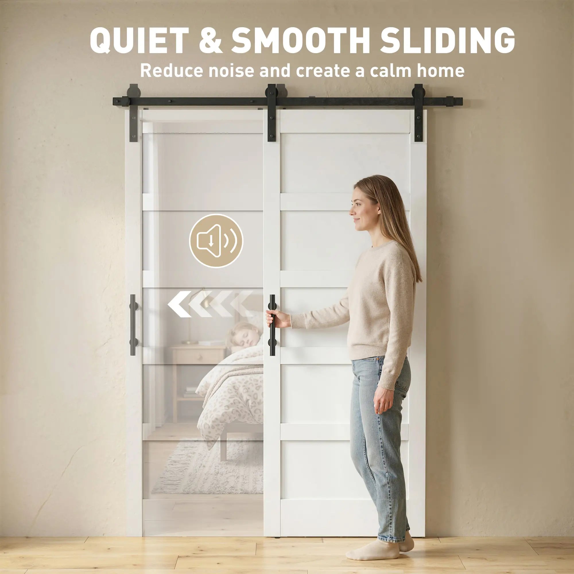 32x84 Sliding Barn Door with Hardware Kit, Shaker Style, White Wood Grain, White Door Hardware at Gallery Canada