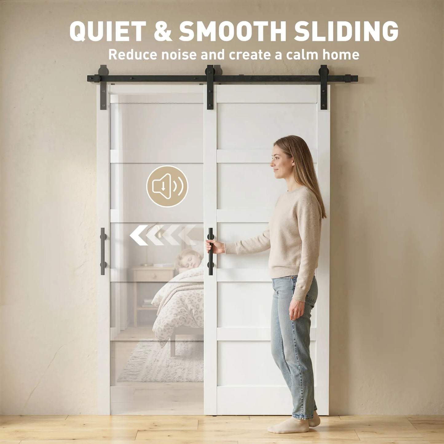 32x84 Sliding Barn Door with Hardware Kit, Shaker Style, White Wood Grain, White Door Hardware at Gallery Canada